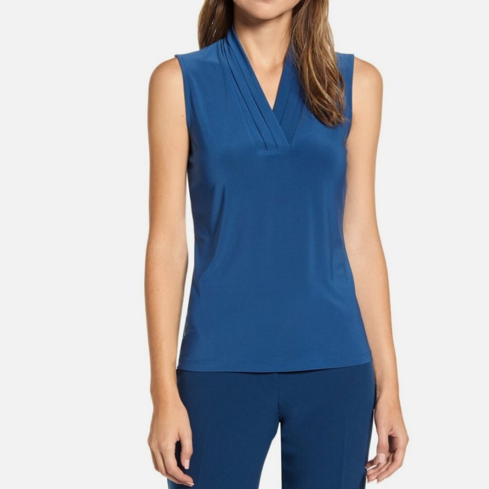 Anne Klein V-Neck Triple Pleat Top